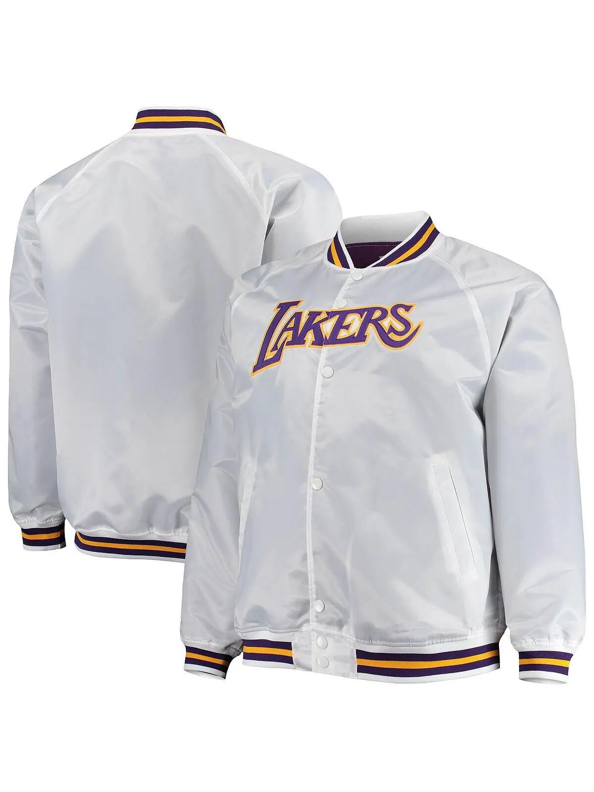 Мужская белая атласная куртка los angeles lakers big and tall hardwood classics raglan full-snap — изображение 2 из 5, белый