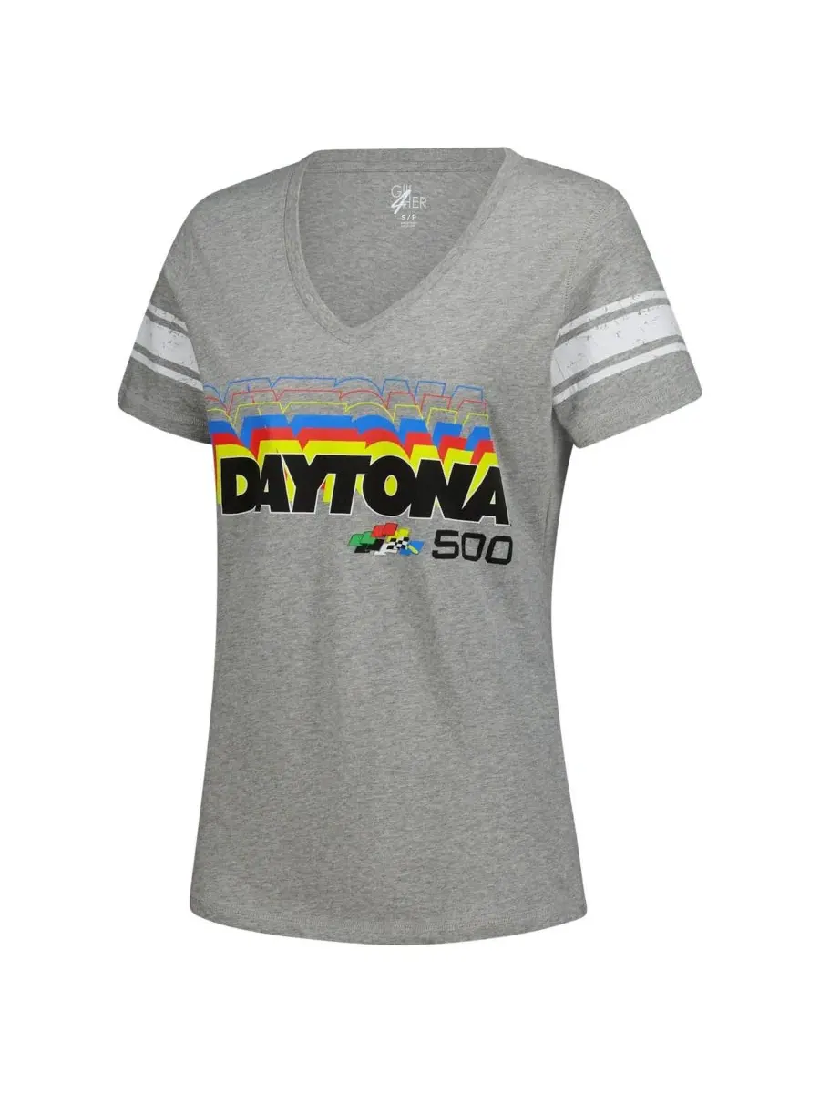 Футболка женская с V-образным вырезом с принтом Daytona 500 First Pick G-III 4Her by Carl Banks — изображение 2 из 3, серый