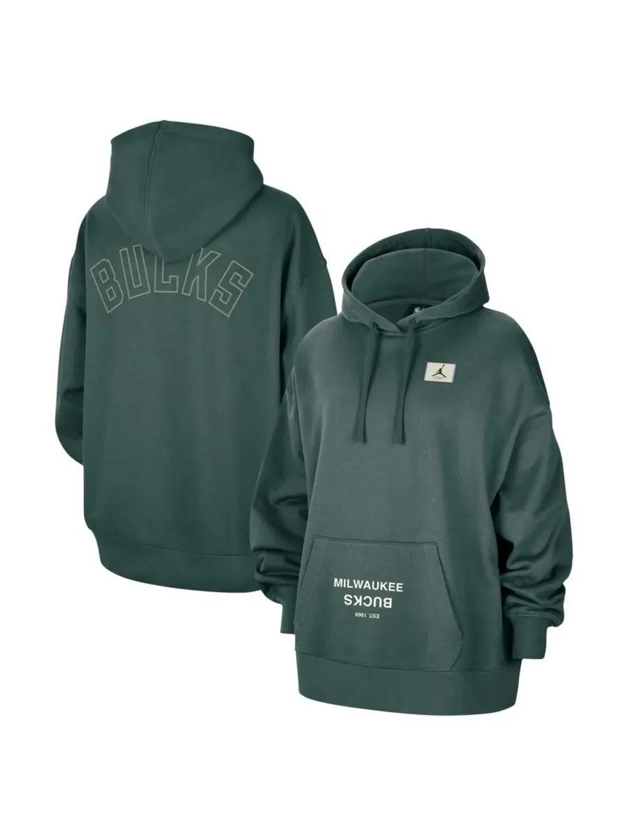 Jordan Женская зеленая толстовка с капюшоном Milwaukee Bucks Courtside Statement Edition Oversize