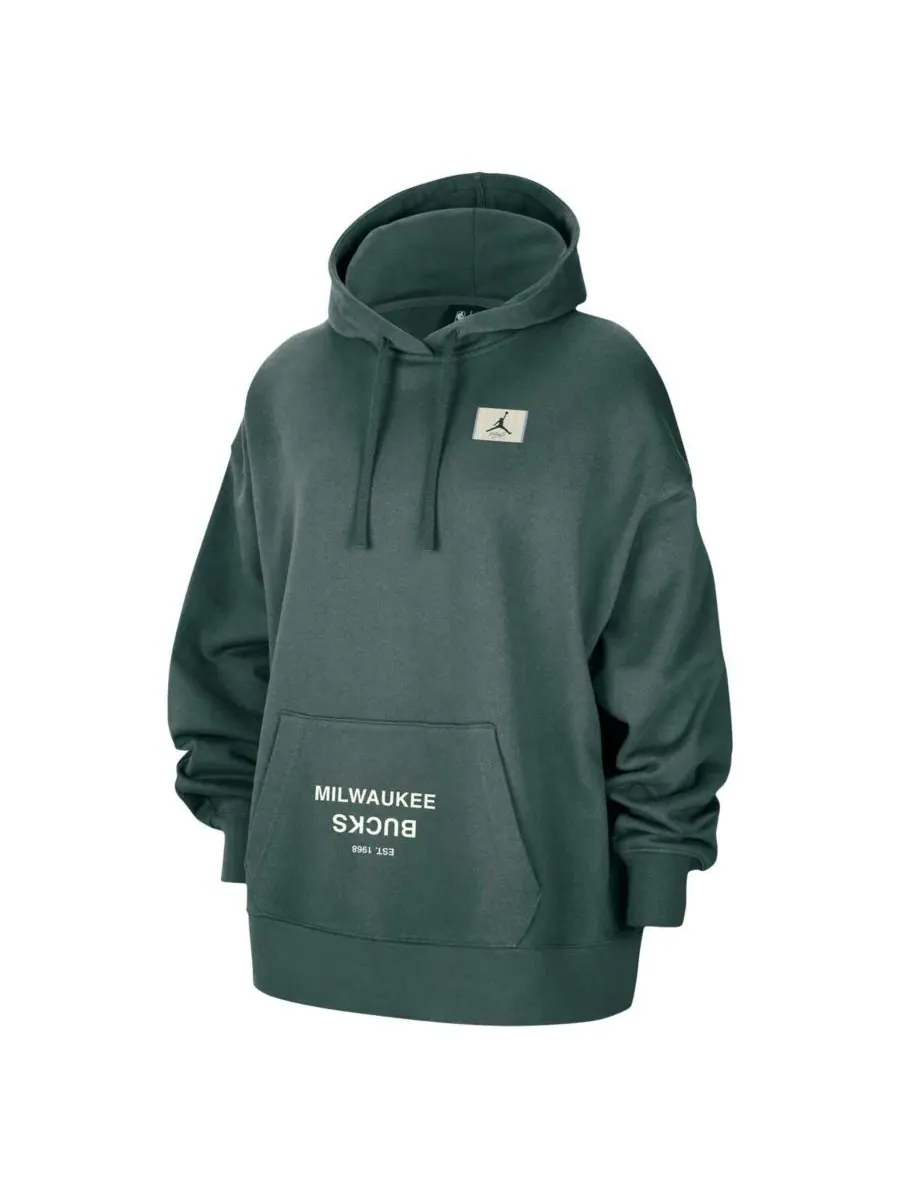Jordan Женская зеленая толстовка с капюшоном Milwaukee Bucks Courtside Statement Edition Oversize — изображение 2 из 3