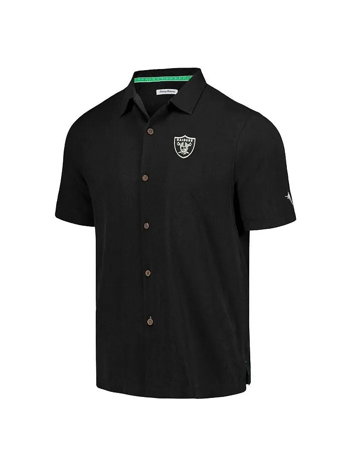 Мужская черная рубашка на пуговицах Las Vegas Raiders Tidal Kickoff Camp Tommy Bahama — изображение 2 из 3, черный
