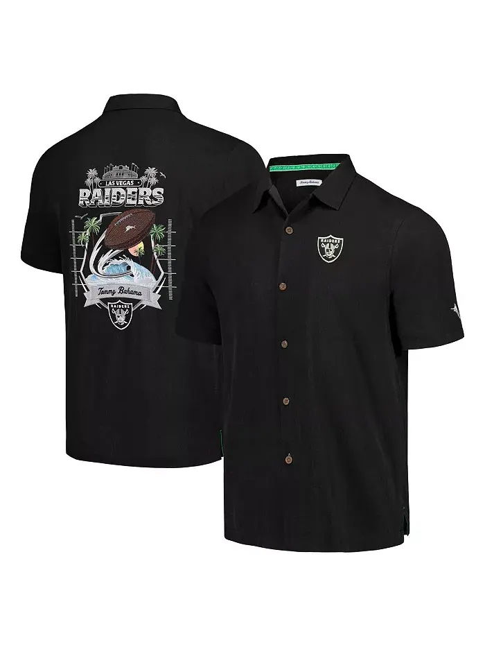 Мужская черная кнопочная рубашка Las Vegas Raiders Tidal Kickoff Camp Tommy Bahama