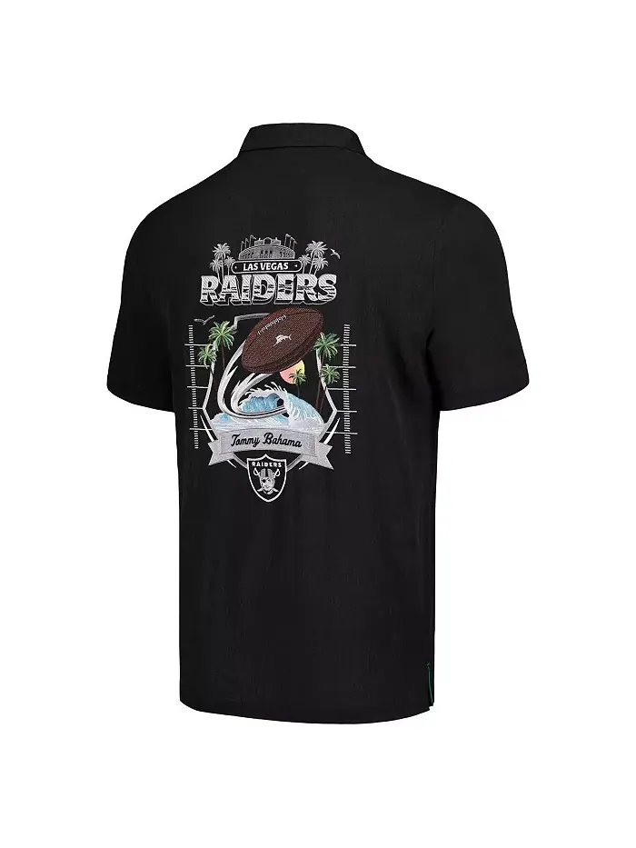 Мужская черная кнопочная рубашка Las Vegas Raiders Tidal Kickoff Camp Tommy Bahama — изображение 3 из 3