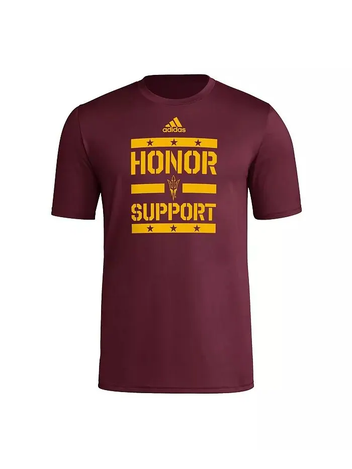 Футболка мужская темно-бордовая Arizona State Sun Devils Honor Support Pre-Game adidas — изображение 2 из 3