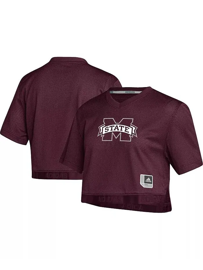 Женская укороченная майка Maroon Mississippi State Bulldogs Primegreen с V-образным вырезом adidas
