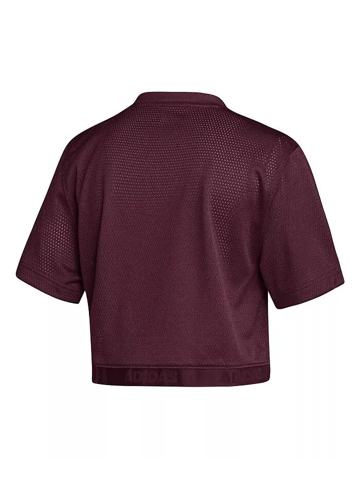 Женская укороченная майка Maroon Mississippi State Bulldogs Primegreen с V-образным вырезом adidas — изображение 2 из 4