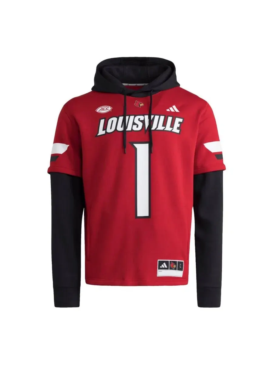 Толстовка-джерси с капюшоном Louisville Cardinals, модель Jersey Pullover Hoodie adidas — изображение 2 из 3, красный