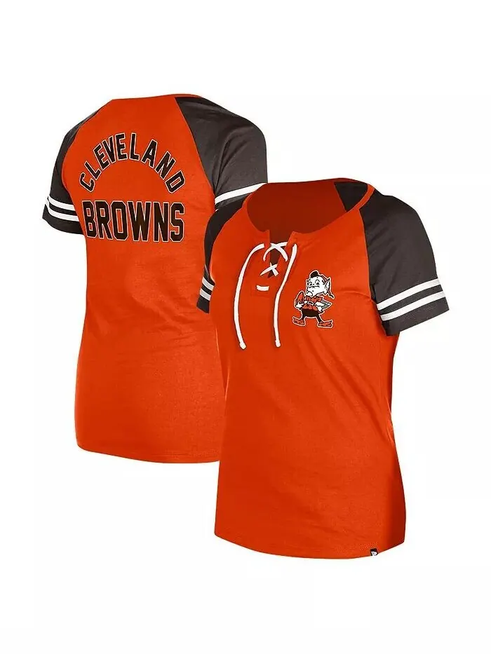 Женская оранжевая футболка Cleveland Browns Throwback Lace-Up Raglan New Era