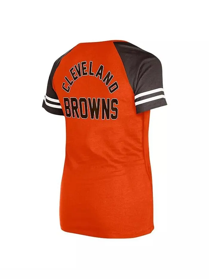 Женская оранжевая футболка Cleveland Browns Throwback Lace-Up Raglan New Era — изображение 3 из 3