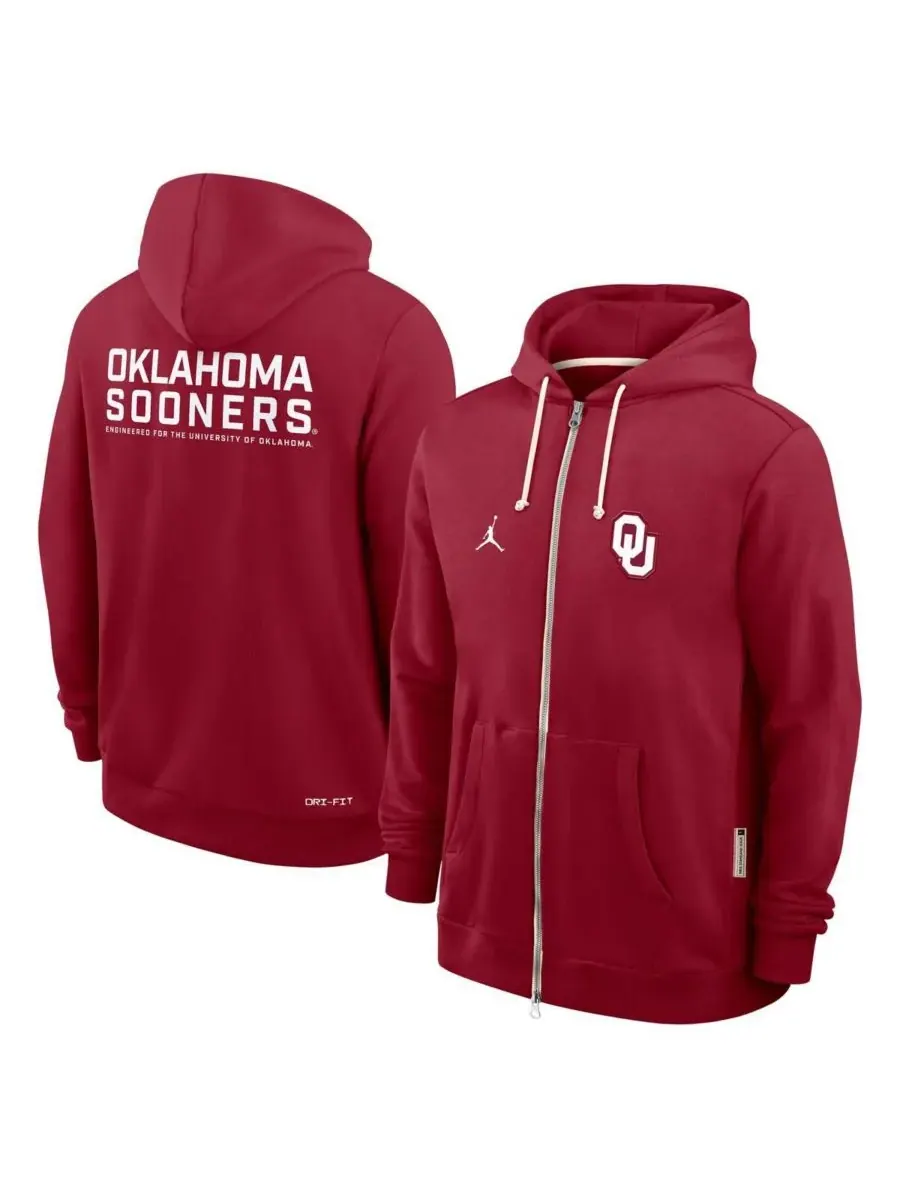 Jordan Мужская толстовка на молнии с изображением команды Oklahoma Sooners 2025 Sideline — изображение 4 из 5, красный