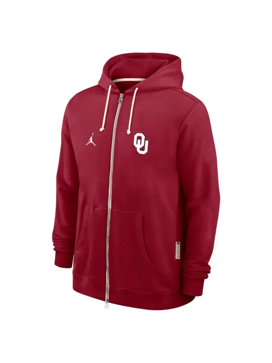 Jordan Мужская толстовка на молнии с изображением команды Oklahoma Sooners 2025 Sideline — изображение 5 из 5, красный