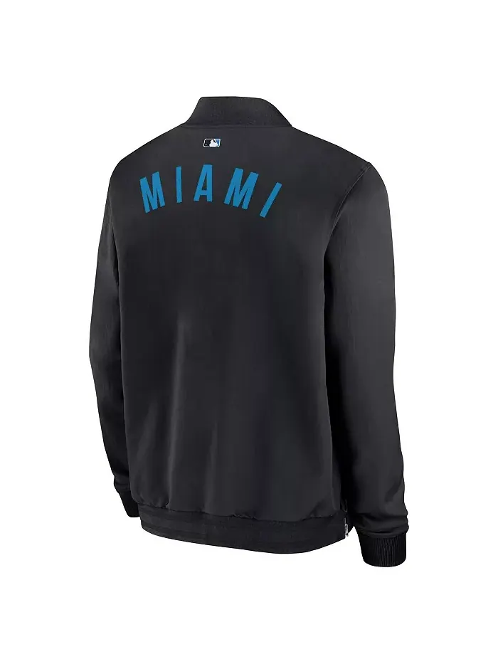 Мужская черная бомбер-куртка Miami Marlins Authentic Collection Dugout на молнии Nike — изображение 2 из 3