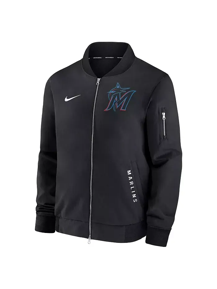 Мужская черная бомбер-куртка Miami Marlins Authentic Collection Dugout на молнии Nike — изображение 3 из 3