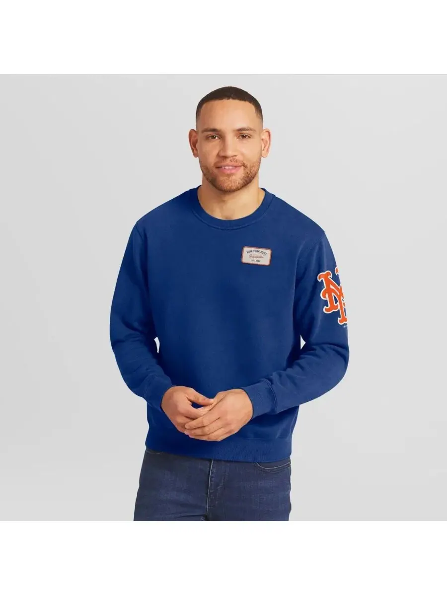 Мужская толстовка с круглым вырезом Royal New York Mets Washed Crew Neck Pullover Darius Rucker — синий