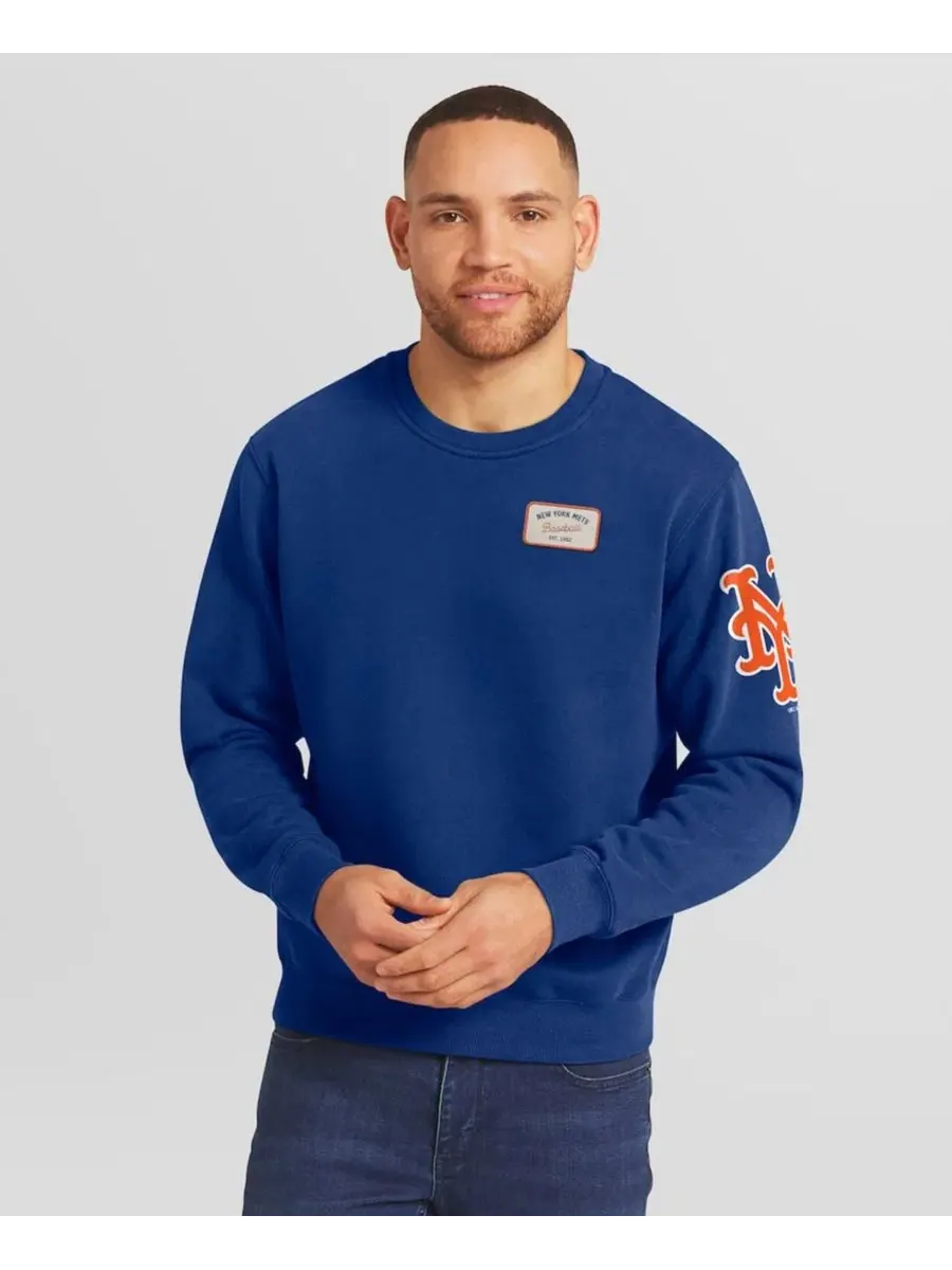 Мужская толстовка с круглым вырезом Royal New York Mets Washed Crew Neck Pullover Darius Rucker — изображение 6 из 8