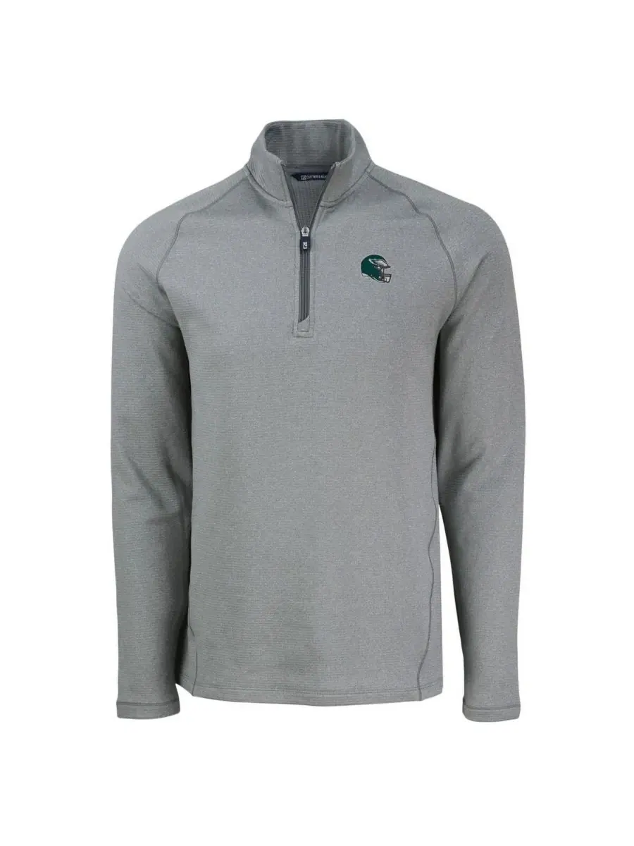 Мужская куртка-ветровка с четверть-молнией, модель Peshastin Eco Fleece Tri-Blend Raglan Cutter & — изображение 2 из 3, серый