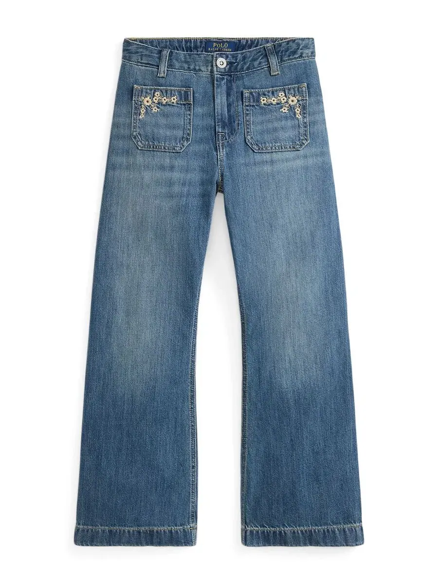 Джинсы-клеш с вышивкой Girls' 7-16 Embroidered Flared Cotton Denim Jeans Polo Ralph Lauren, Tulare