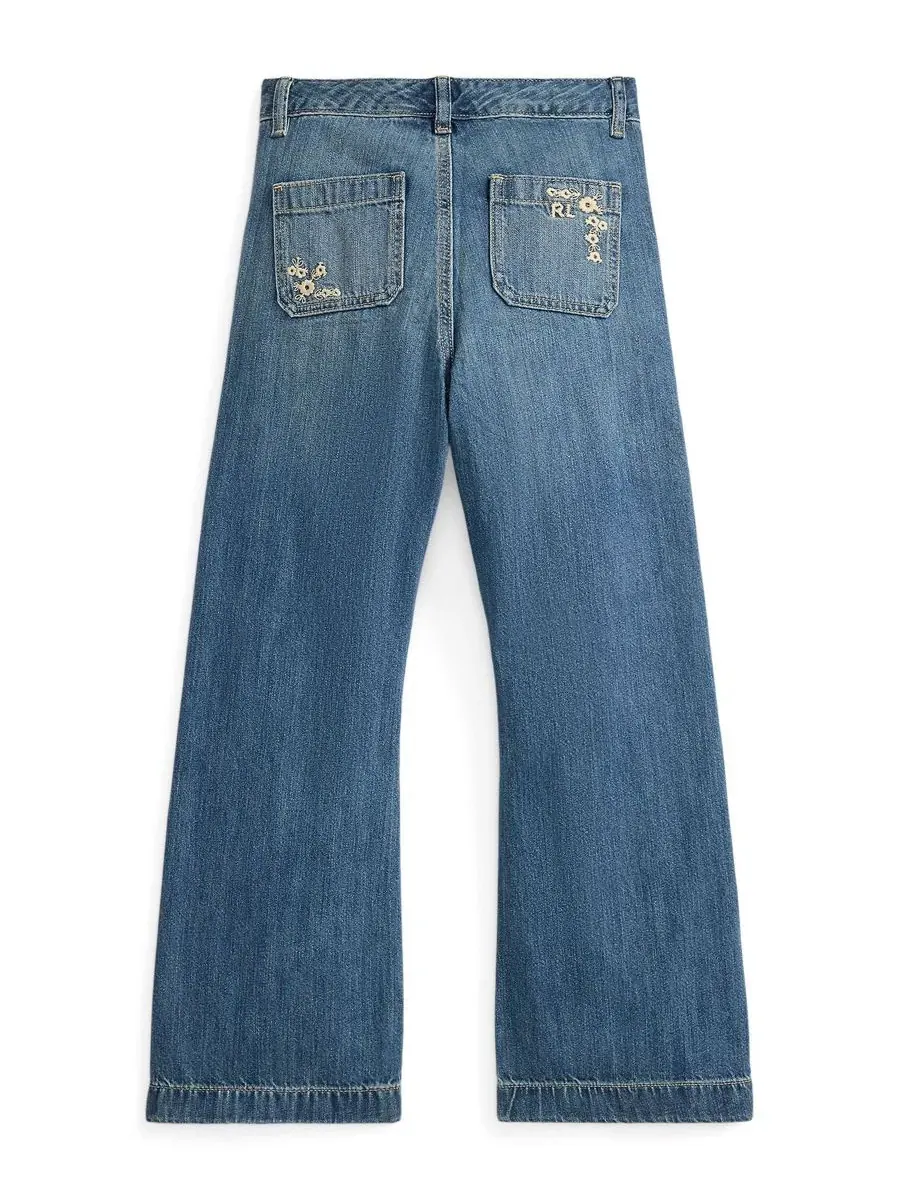 Джинсы-клеш с вышивкой Girls' 7-16 Embroidered Flared Cotton Denim Jeans Polo Ralph Lauren, Tulare — изображение 2 из 5