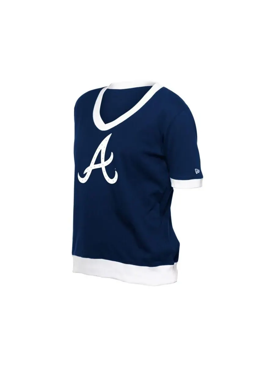 New Era Женская темно-синяя футболка Atlanta Braves с V-образным вырезом и стразами, посвященная — изображение 3 из 3