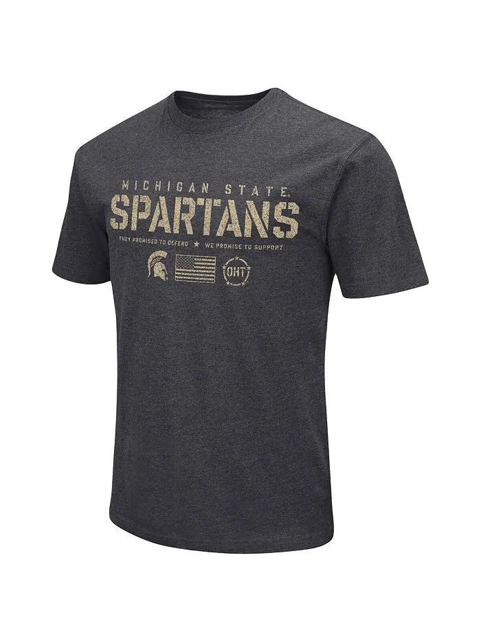 Мужская футболка Heather Black Michigan State Spartans Big and Tall OHT в стиле милитари с надписью — изображение 2 из 3