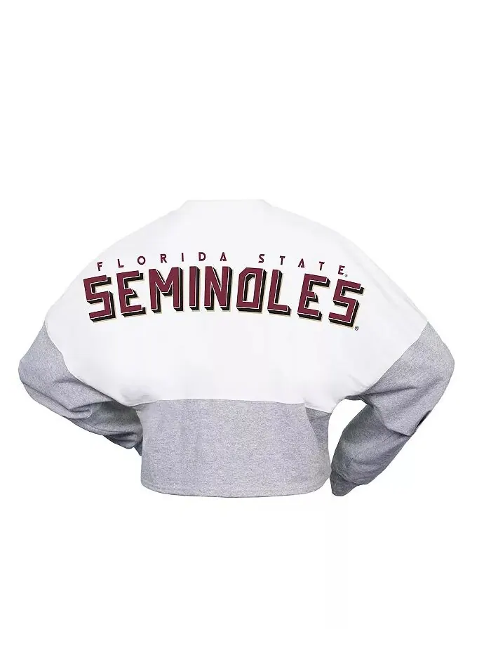 Женская белая футболка Florida State Seminoles Heather Block Cropped с длинным рукавом из джерси — изображение 2 из 3