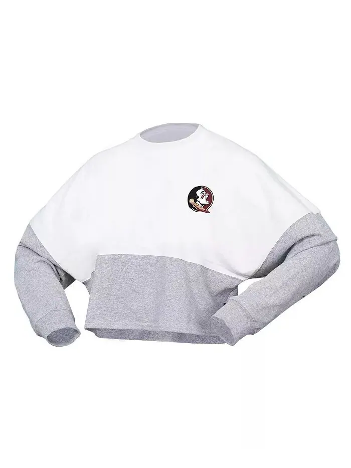Женская белая футболка Florida State Seminoles Heather Block Cropped с длинным рукавом из джерси — изображение 3 из 3