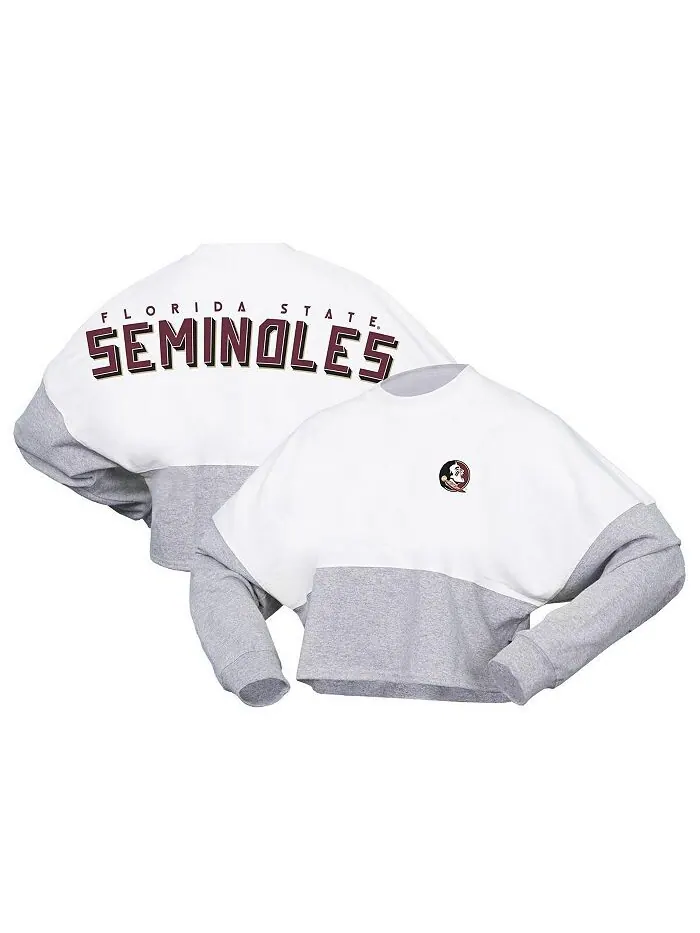 Женская белая укороченная футболка из джерси с длинным рукавом Florida State Seminoles Heather