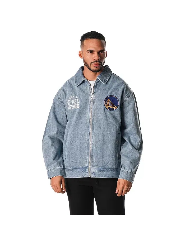 Мужская и женская синяя джинсовая куртка Golden State Warriors Coaches на молнии The Wild Collective