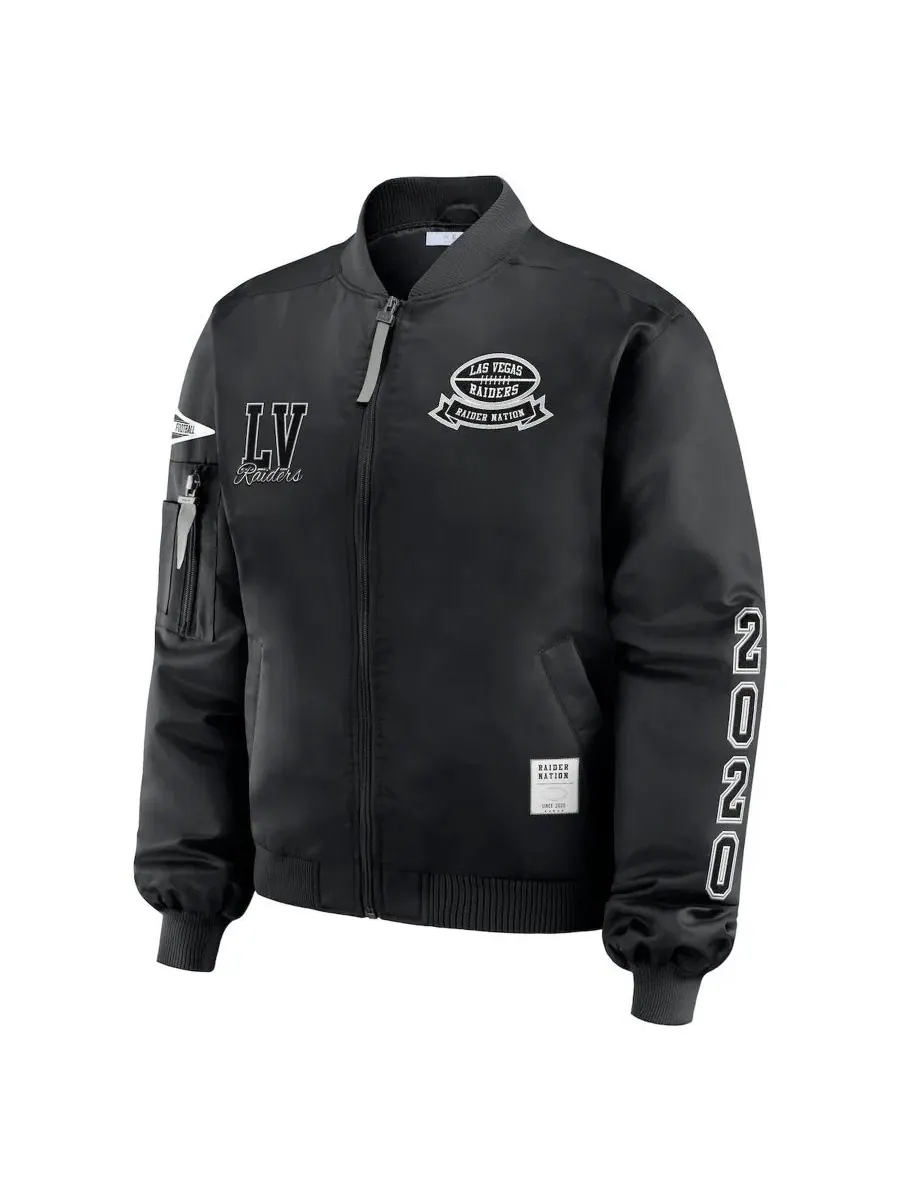 Женская куртка-бомбер с принтом команды Las Vegas Raiders, модель Patch Full-Zip WEAR by Erin — изображение 2 из 5, черный