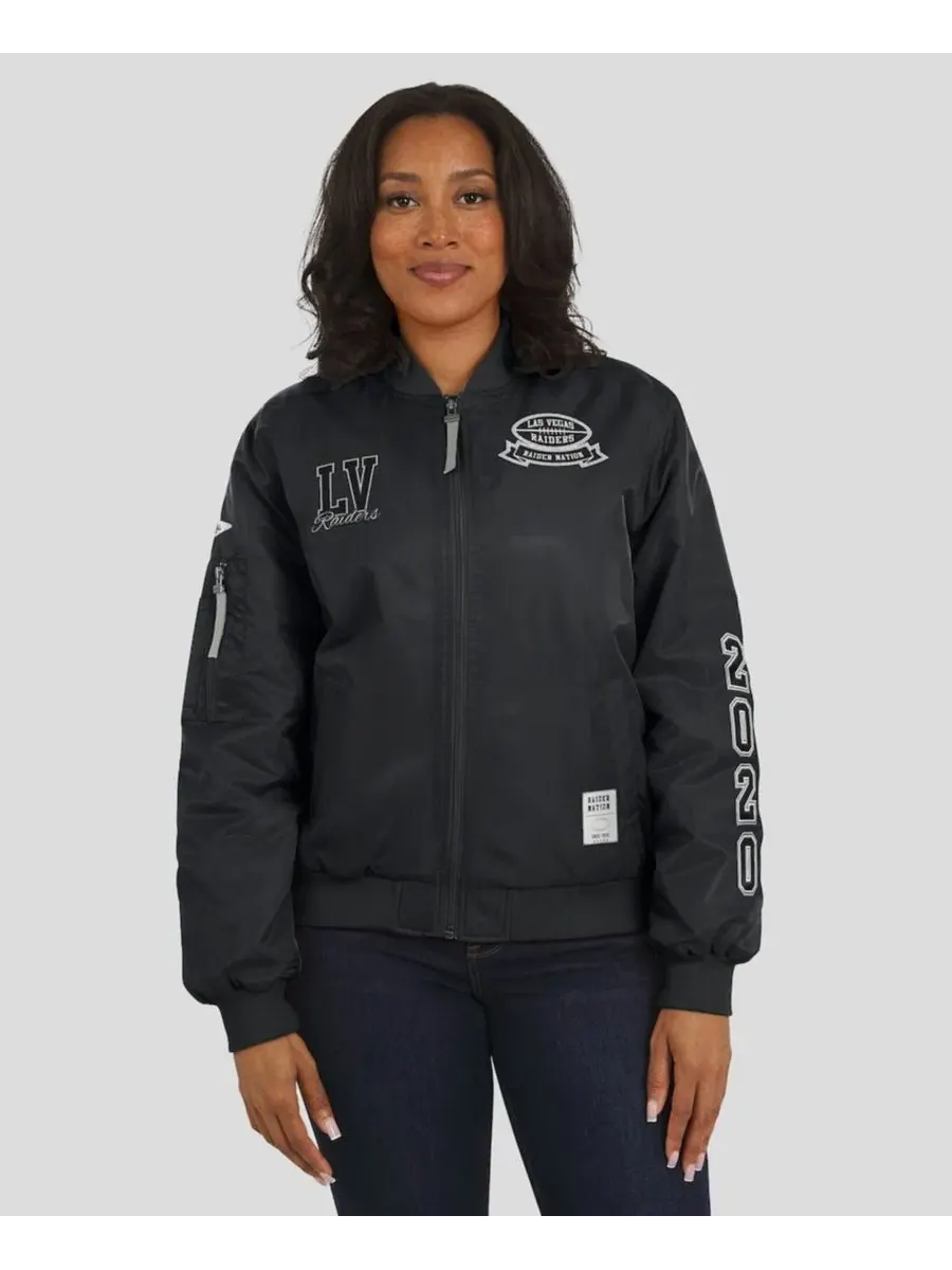 Женская куртка-бомбер с принтом команды Las Vegas Raiders, модель Patch Full-Zip WEAR by Erin — изображение 4 из 5, черный