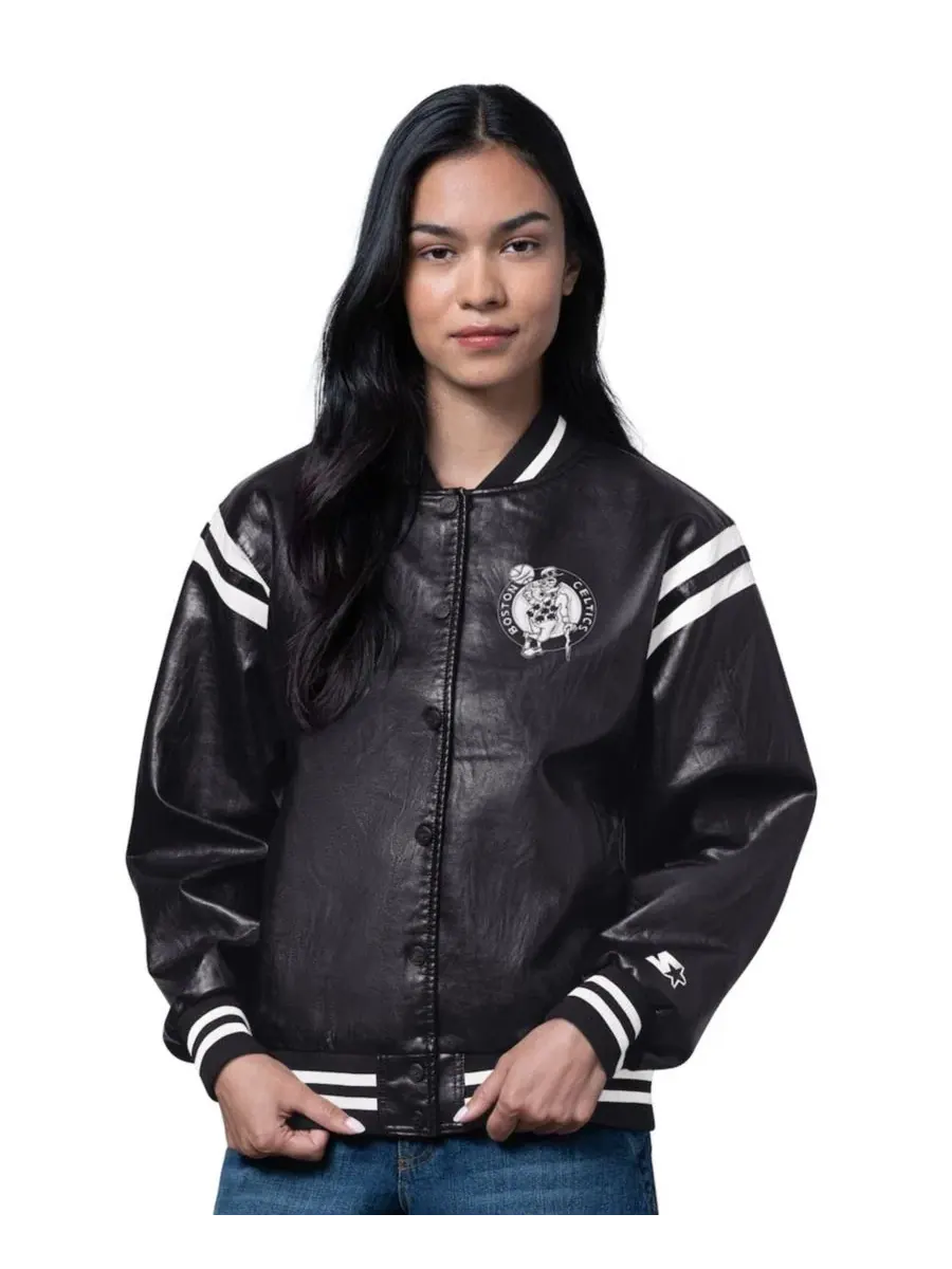 Женская куртка-ветровка с принтом Boston Celtics, модель High Heat Leather Varsity Starter