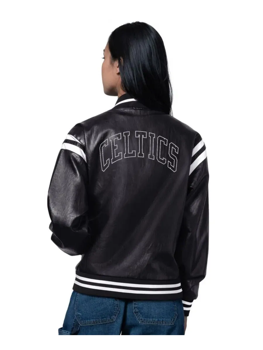 Женская куртка-ветровка с принтом Boston Celtics, модель High Heat Leather Varsity Starter — изображение 2 из 2, черный белый