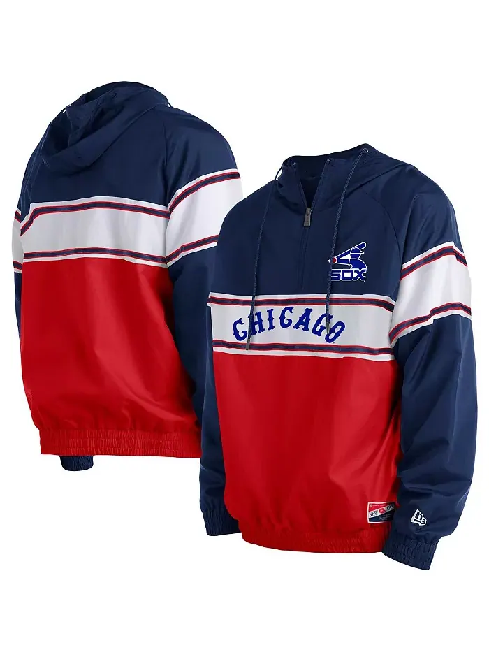 Мужская синяя толстовка Chicago White Sox с молнией на четверть и рукавом реглан из ткани рипстоп