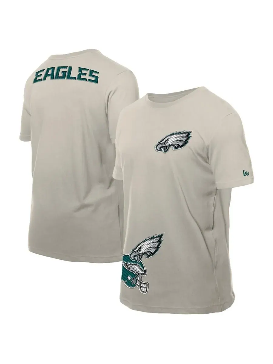 New Era Мужская светло-бежевая футболка с несколькими нашивками Philadelphia Eagles