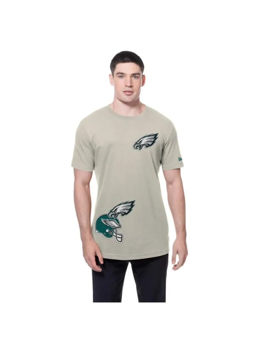 New Era Мужская светло-бежевая футболка с несколькими нашивками Philadelphia Eagles — изображение 3 из 5, светлый бежевый