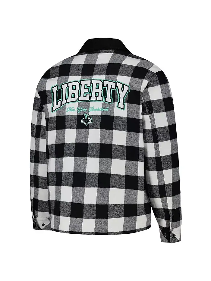 Мужская и женская фланелевая шака-куртка на молнии New York Liberty в черно-белом цвете The Wild — изображение 2 из 3