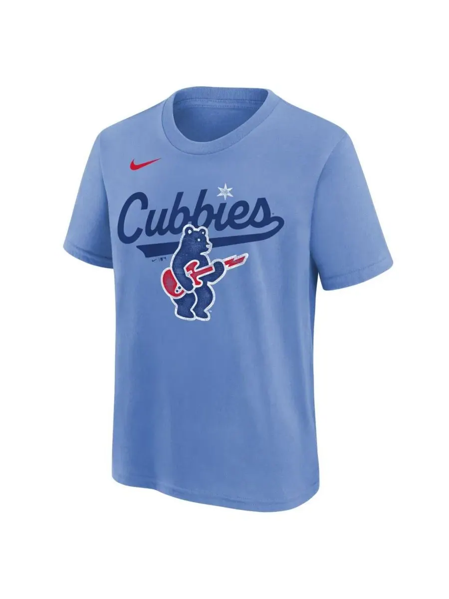 Футболка с коротким рукавом и принтом Chicago Cubs Electric Bear Alternate Nike — изображение 3 из 3, светлый синий