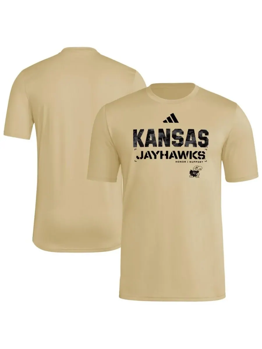 Мужская натуральная футболка AEROREADY Kansas Jayhawks 2025 Military Appreciation Pre-Game Adidas