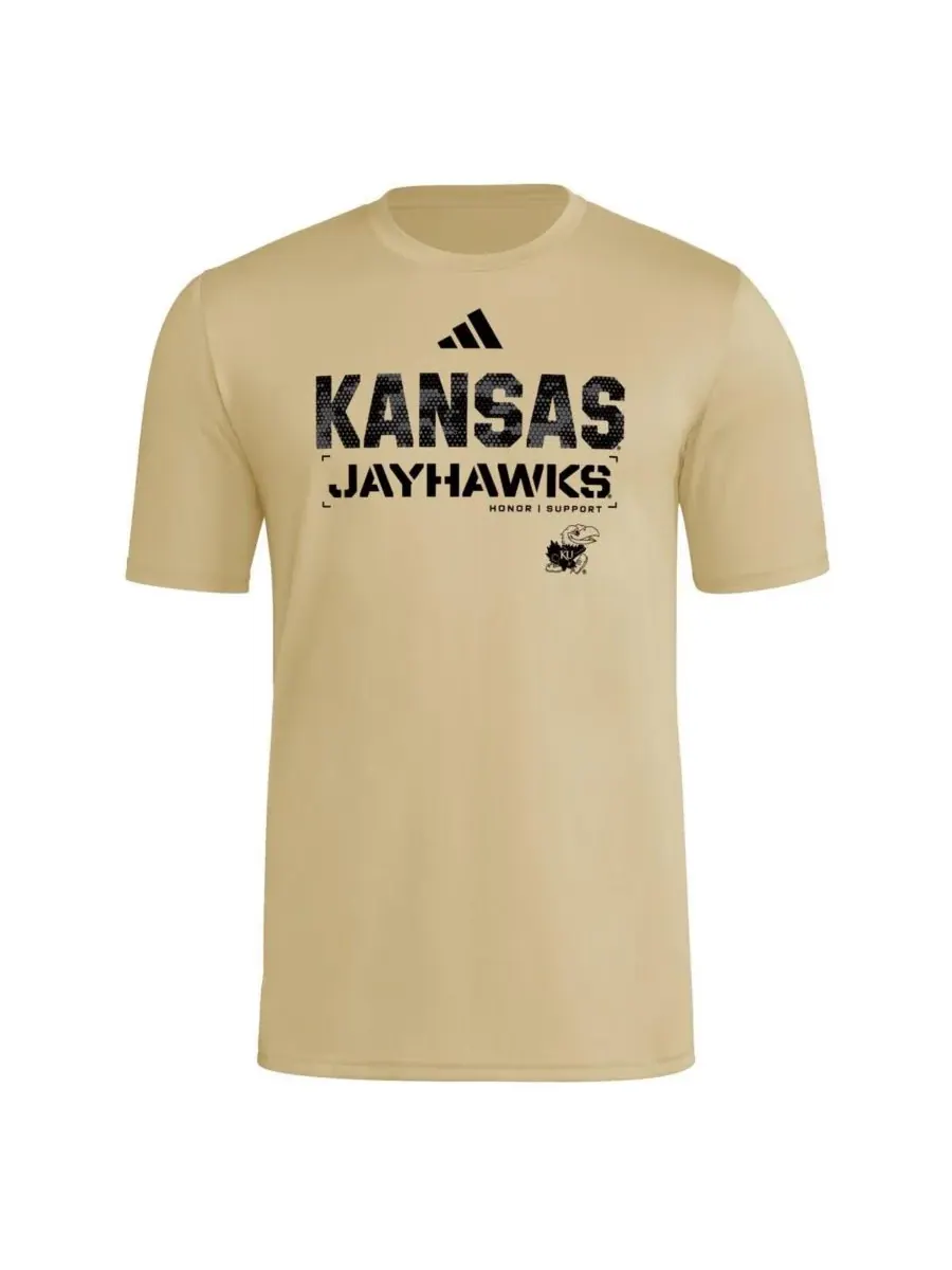 Мужская натуральная футболка AEROREADY Kansas Jayhawks 2025 Military Appreciation Pre-Game Adidas — изображение 2 из 3