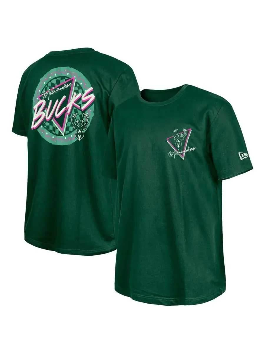New Era Мужская футболка Milwaukee Bucks темно-зеленого цвета, светящаяся в темноте