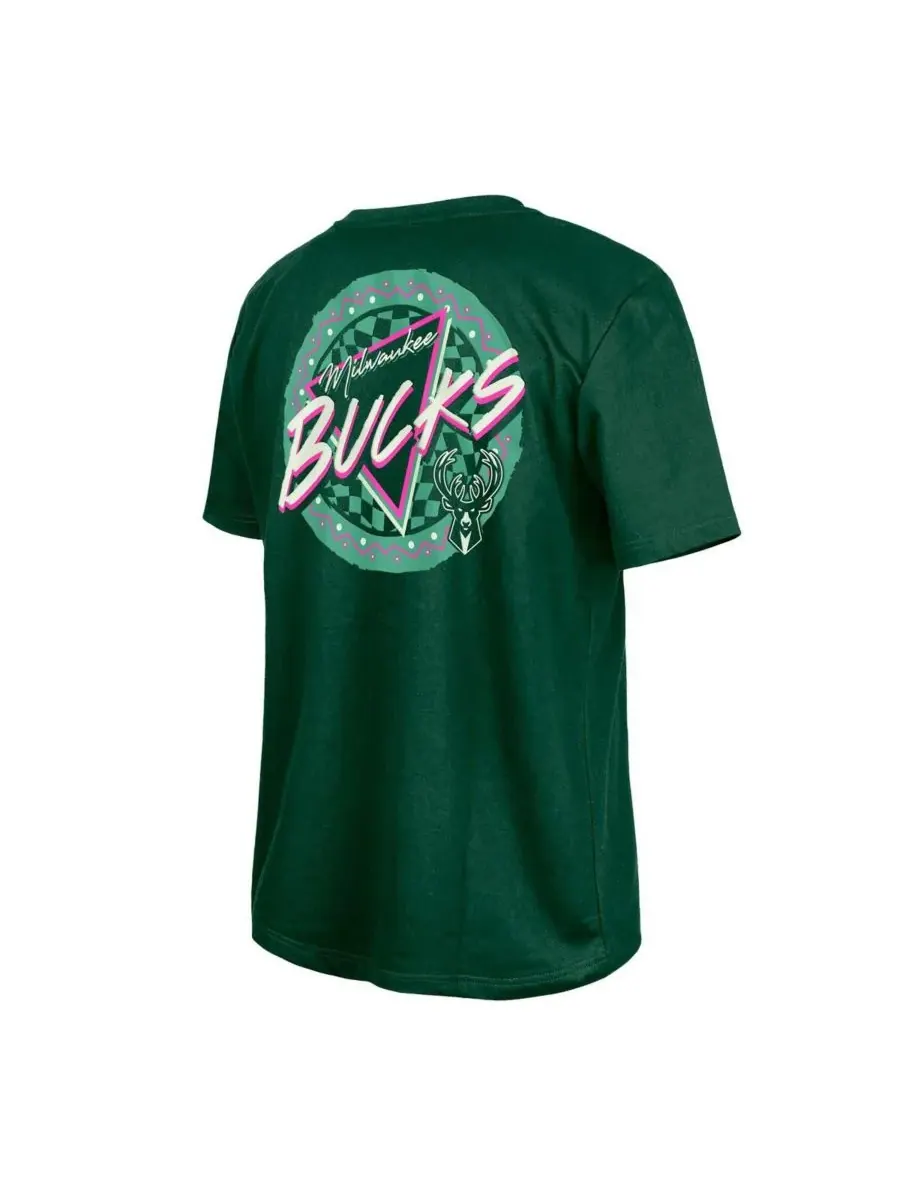 New Era Мужская футболка Milwaukee Bucks темно-зеленого цвета, светящаяся в темноте — изображение 2 из 3, зеленый