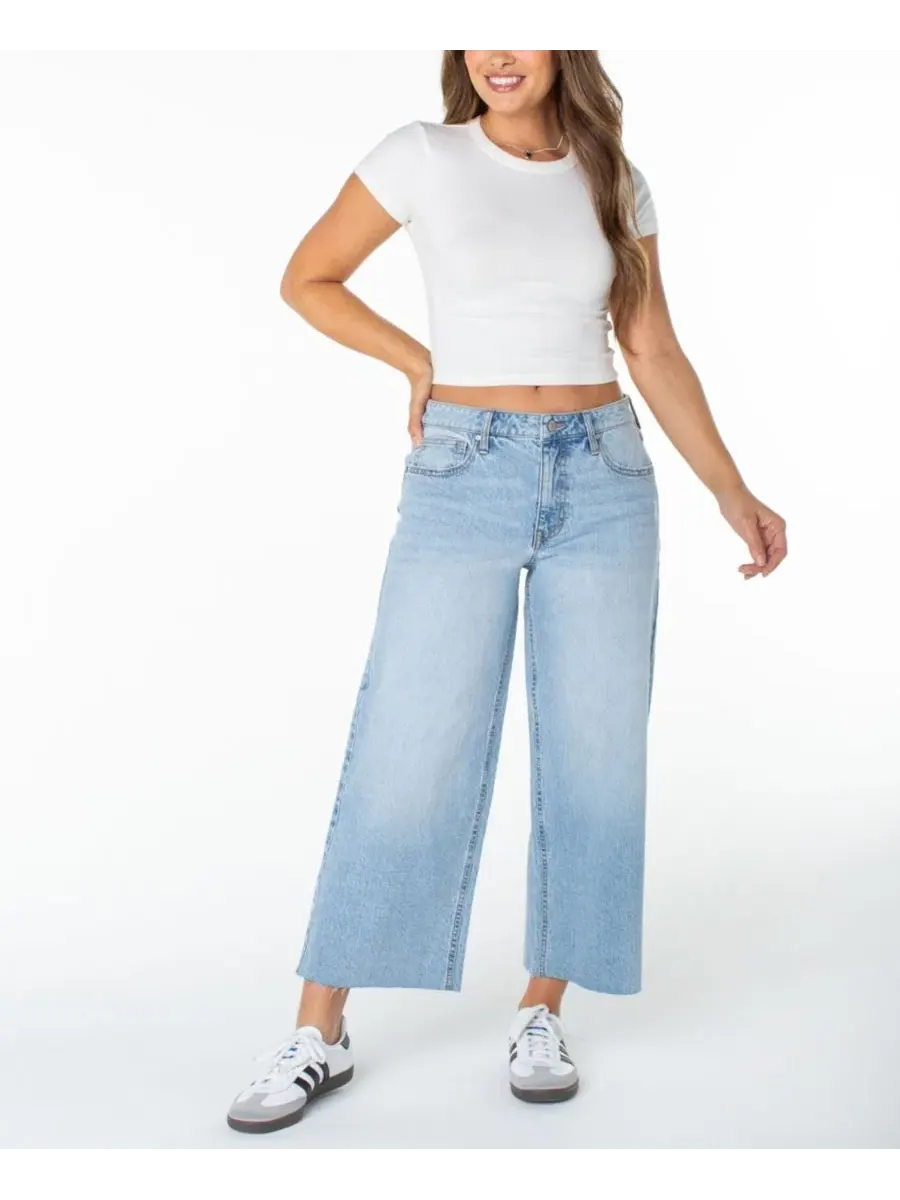Джинсы с широкими штанинами и необработанным краем, модель Raw-Hem Wide-Leg Celebrity Pink, Biathlon — изображение 2 из 8