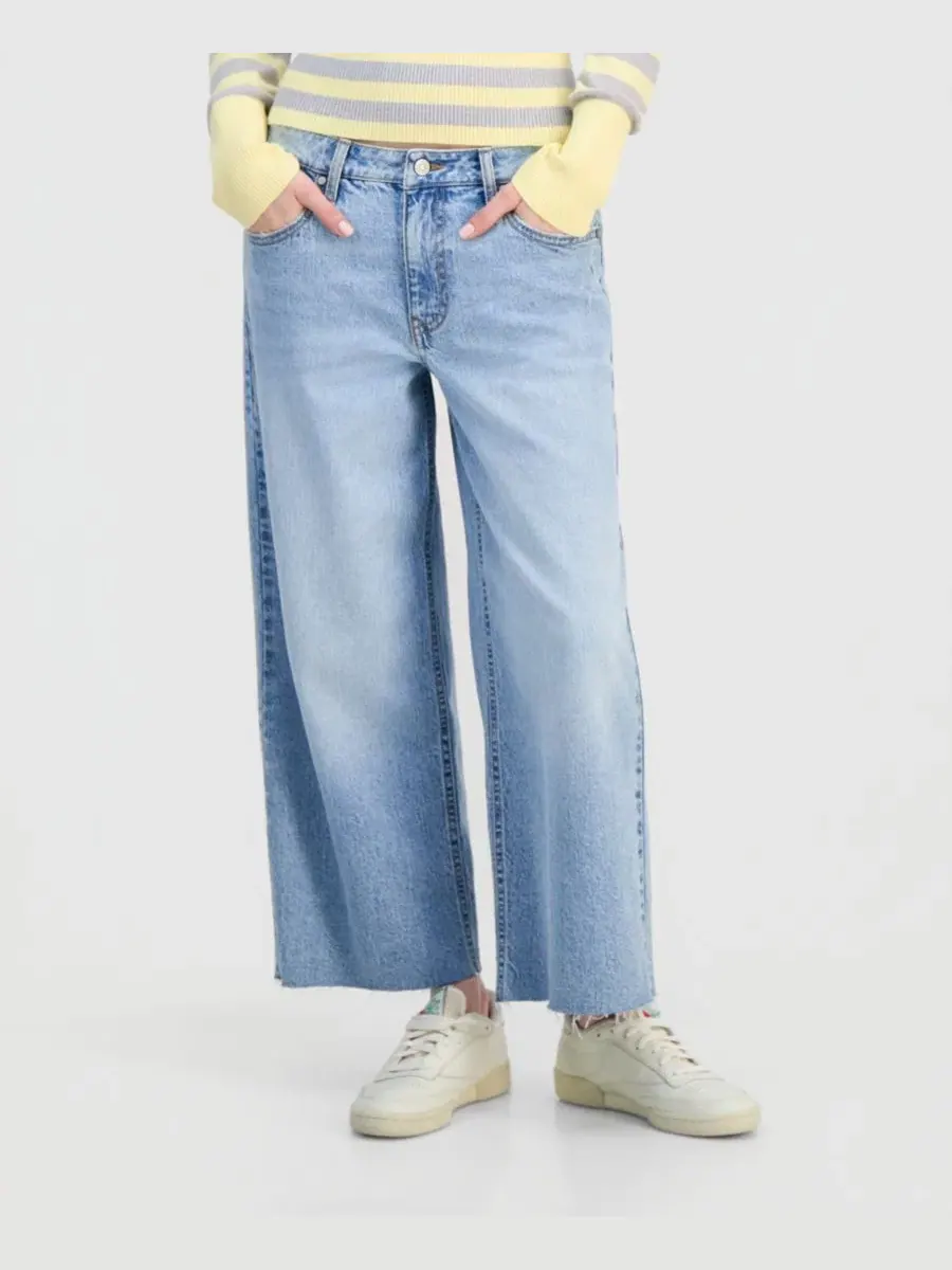 Джинсы с широкими штанинами и необработанным краем, модель Raw-Hem Wide-Leg Celebrity Pink, Biathlon — изображение 5 из 8