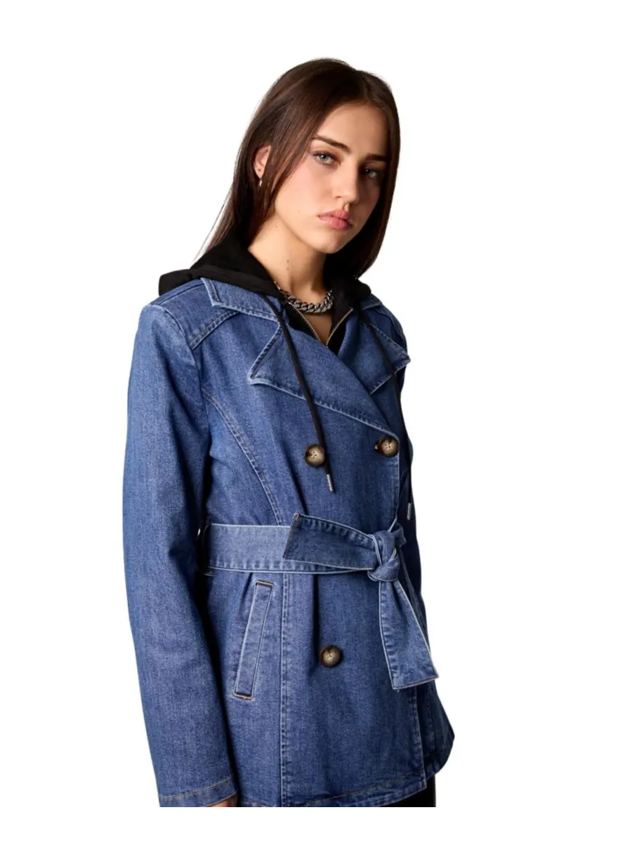 Женский двубортный тренч Gracie со съемным капюшоном Blue Revival, Medium stone — изображение 4 из 6