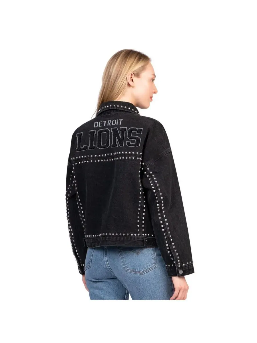 G-III 4Her by Carl Banks Женская черная джинсовая куртка Detroit Lions Pit Stop Crew II на пуговицах — изображение 2 из 2