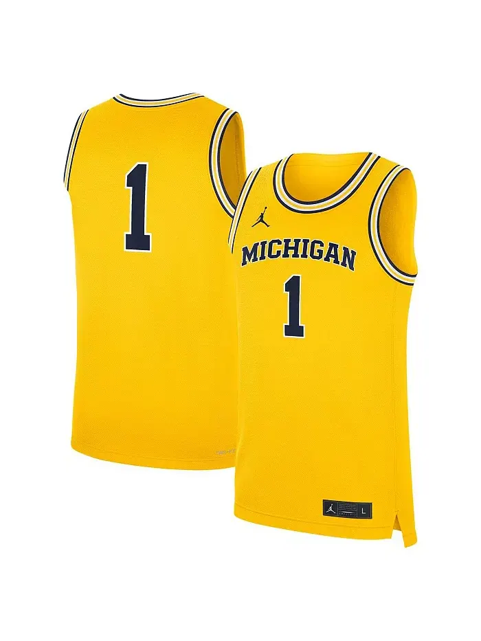 Мужская реплика альтернативной футболки Michigan Wolverines 1 Maize Jordan