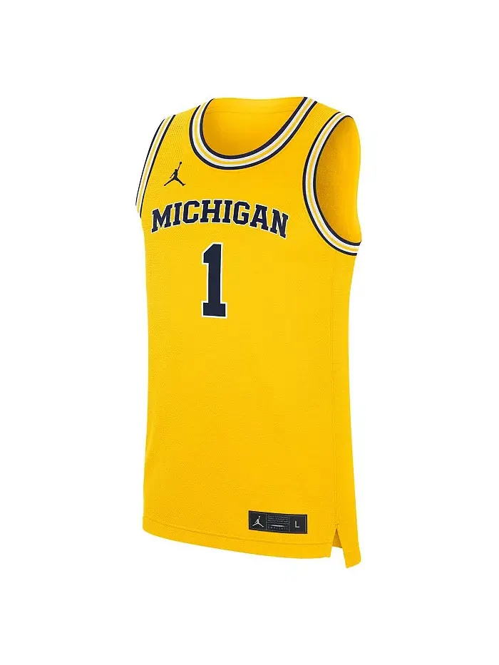 Мужская реплика альтернативной футболки Michigan Wolverines 1 Maize Jordan — изображение 2 из 3