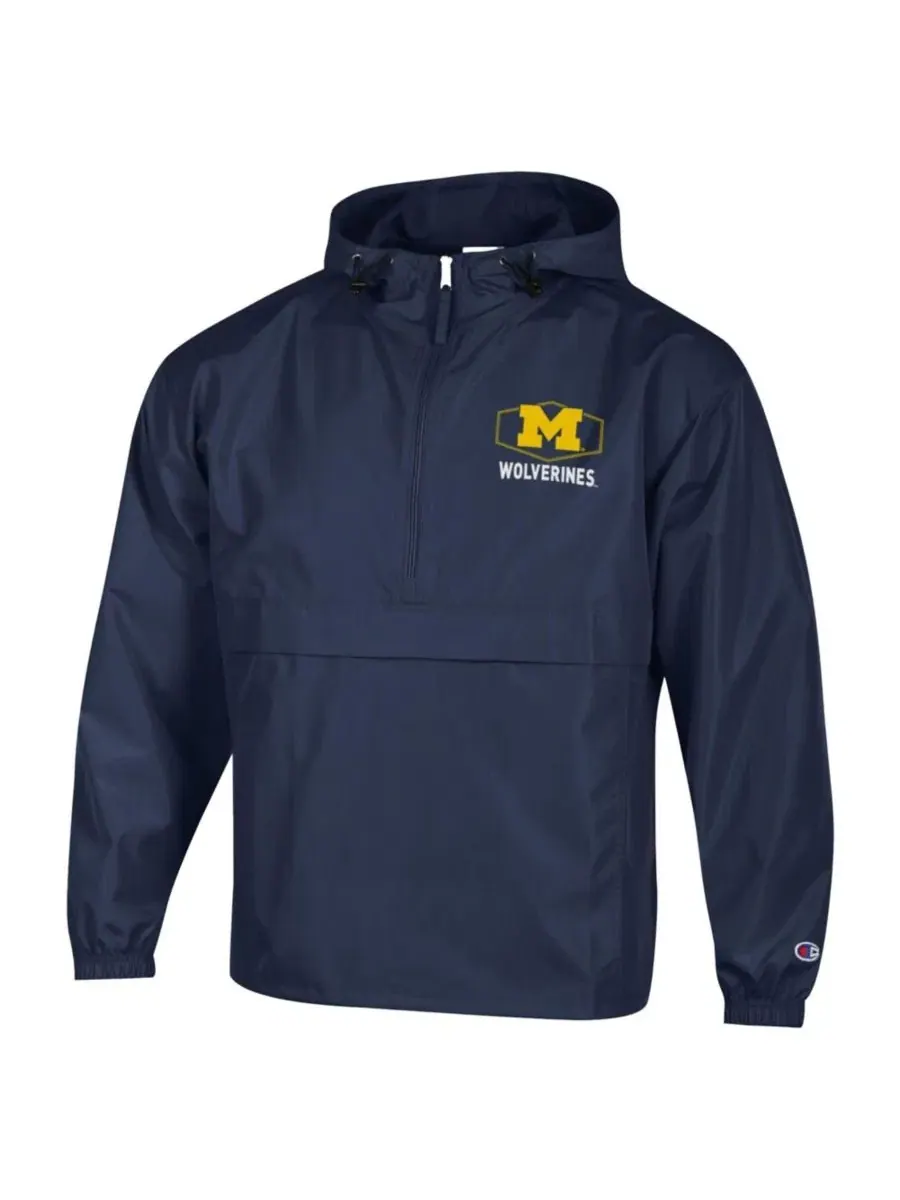 Куртка-ветровка мужская с капюшоном, на молнии, с принтом, Michigan Wolverines Champion — изображение 2 из 3, темно-синий