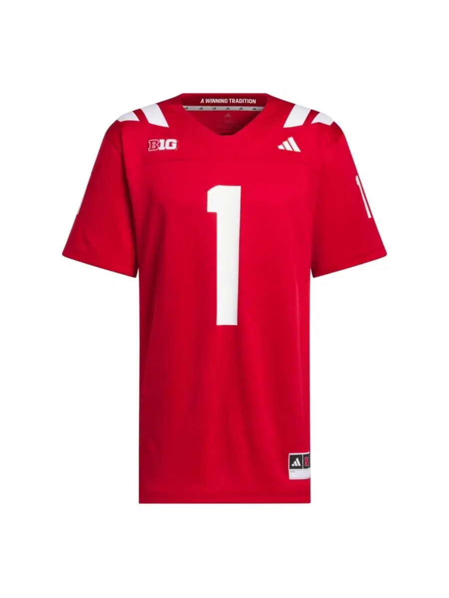 Мужская футболка-джерси с номером 1, модель Nebraska Huskers Home Premier adidas — изображение 2 из 5, алый