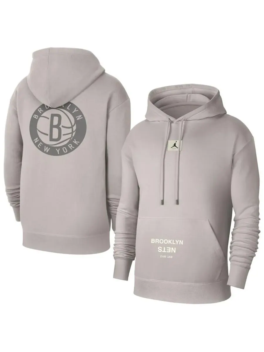 Jordan Мужская толстовка с капюшоном серого цвета с символикой команды Brooklyn Nets Courtside